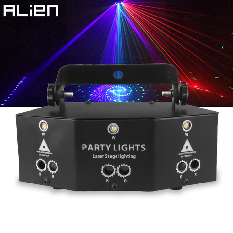 ALIEN-proyector de luz láser de Disco RGB, proyector de luz estroboscópica remota DMX, efecto de iluminación para escenario, fiesta de Navidad, vacaciones, Halloween, 9 ojos ► Foto 1/6