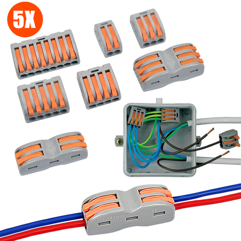 Uds reutilizable primavera palanca de bloques de terminales de 222-412, 222-413, 222-415 compacto de conectores de Cable Conductor enhebrador divisor ► Foto 1/6