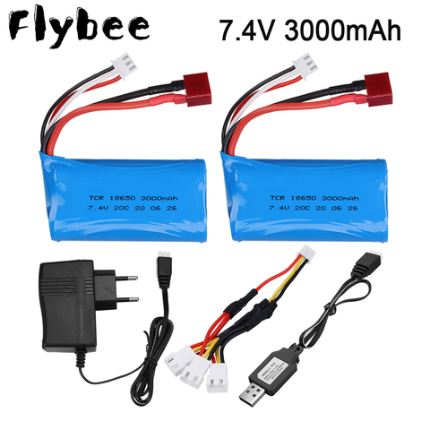 18650 de 7,4 V 3000MAH batería de lipo de 2s para Wltoys 12423, 10428, 12429, 12401, 12402 12402A piezas de repuesto de coche teledirigido. Cargador 7,4 V 20C baterías ► Foto 1/6