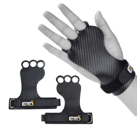 Carbono gimnasia agarre de la mano para levantamiento de pesas CrossFit tirones de entrenamiento protector de palmas gimnasio guantes de agarre de nuevo diseño ergonómico ► Foto 1/6