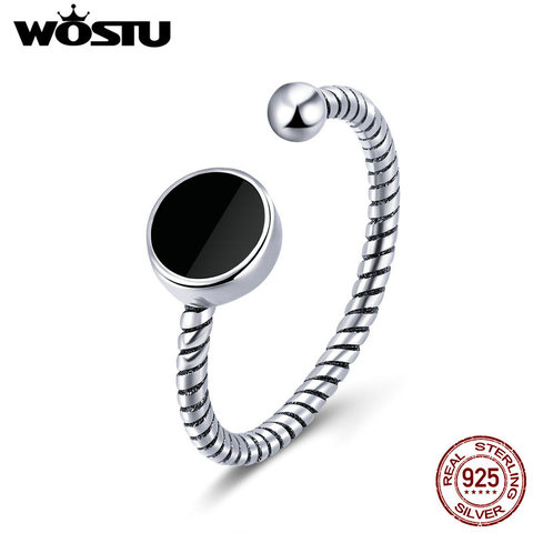 WOSTU 100% de Plata de Ley 925 anillo de plata Negro redondo abierto anillos para hombre mujer anillo ajustable de Navidad joyería fina brincos CSR157 ► Foto 1/6