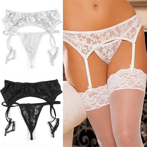 Liguero Sexy de encaje Floral negro/blanco, ligas de encaje, liguero para mujer, gótico, medias de boda, cinturón ► Foto 1/6