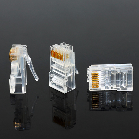 Módulo de Cables Ethernet RJ45, RJ-45 conector de red, cabezales de cristal, Cat5, Cat5e, chapado en oro, 20/50/100 Uds. ► Foto 1/6