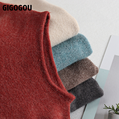 GIGOGOU-suéter de cachemira para mujer, Jersey de punto de cuello alto, Top cálido de manga larga, elegante, de otoño e invierno ► Foto 1/6