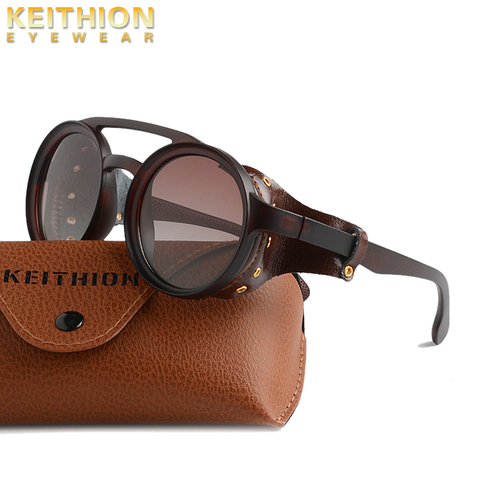 Gafas de sol polarizadas Punk de vapor Vintage KEITHION escudo para hombre gafas de sol redondas Retro Steampunk de marca a prueba de viento para mujer ► Foto 1/6