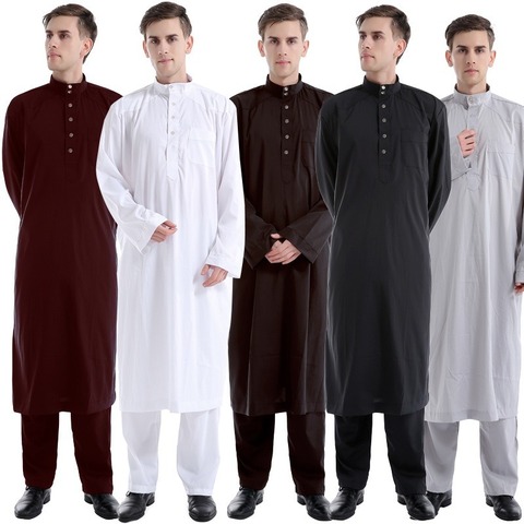 Bata musulmana árabe para hombres, disfraces de Thobe Ramadán, ropa sólida árabe, pakistaní, Arabia Saudita, Eid, Turquía, Abaya, ropa nacional Islámica ► Foto 1/6