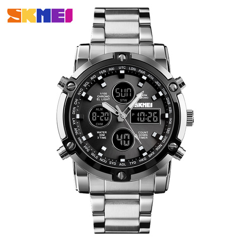 SKMEI-Reloj de pulsera Digital deportivo para hombre, cronógrafo de acero inoxidable con 3 horas de Cuenta atrás ► Foto 1/6