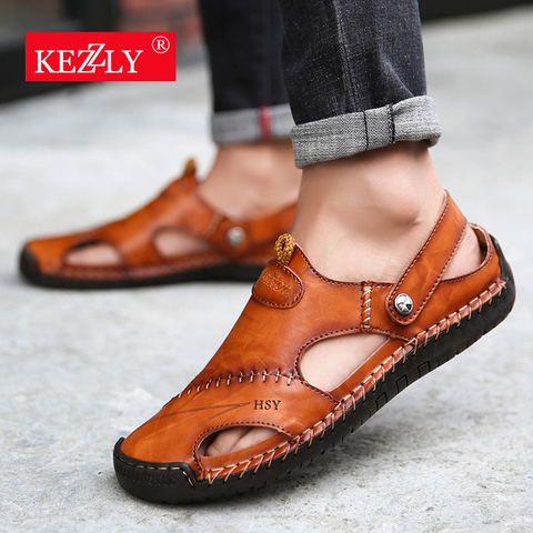 Sandalias clásicas para hombre, sandalias de verano para playa de piel auténtica, sandalias suaves cómodas para hombre, zapatillas de playa para exterior, sandalias antideslizantes para hombre ► Foto 1/6