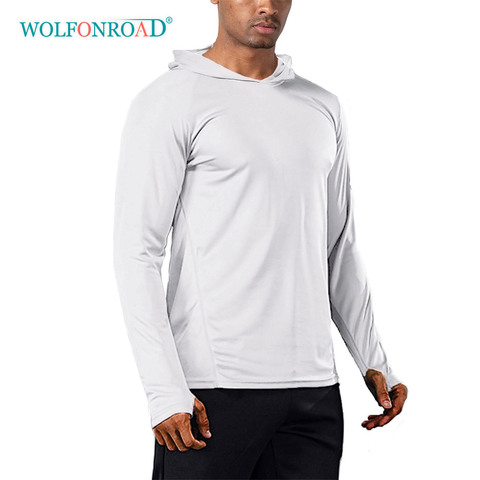 WOLFONROAD-camisetas de manga larga UPF 50 + para hombre, de secado rápido, protección solar, para senderismo al aire libre, con capucha ► Foto 1/6