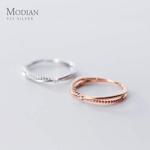 Modian-Anillo de dedo de Plata de Ley 925 auténtica para mujer, doble círculo brillante, Circonia cúbica transparente, apilable, regalo de fiesta, joyería fina ► Foto 1/5