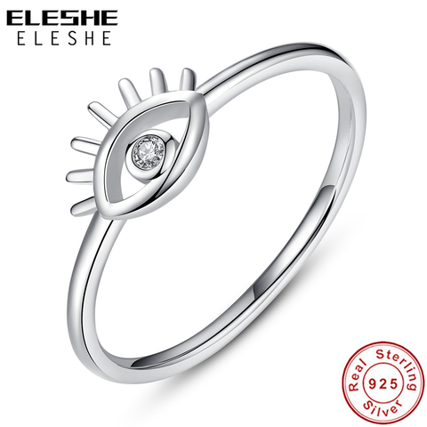 ELESHE Plata de Ley 925 auténtica Ojo de material CZ anillo de dedo de cristal claro Simple anillos para las mujeres Anillos de Compromiso de boda de joyería femenina ► Foto 1/6