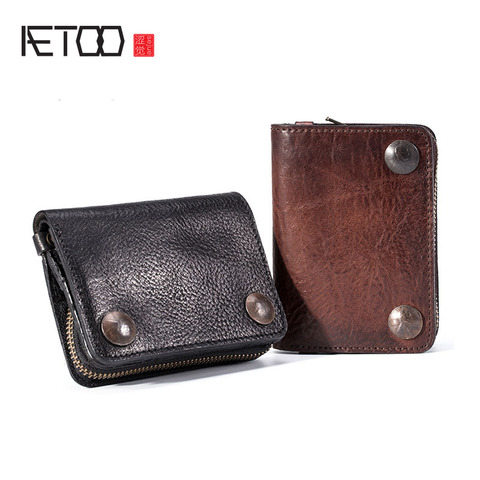 AETOO-cartera corta de cuero curtido para hombre, billetera pequeña de cuero retro con cremallera, monedero para conductores ► Foto 1/1