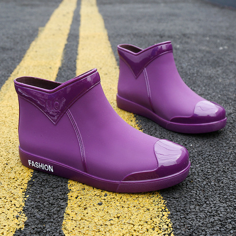 SWYIVY zapatos de goma mujer Botas de lluvia impermeables, zapatos al tobillo 2022 nuevo otoño zapatos de agua femeninos Botas de lluvia botines planos ► Foto 1/6