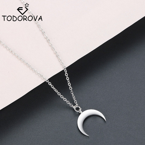 Todorova de acero inoxidable curvado pendiente de luna creciente collar de doble cuerno de buey collares para mujeres joyería delicada kolye ► Foto 1/6