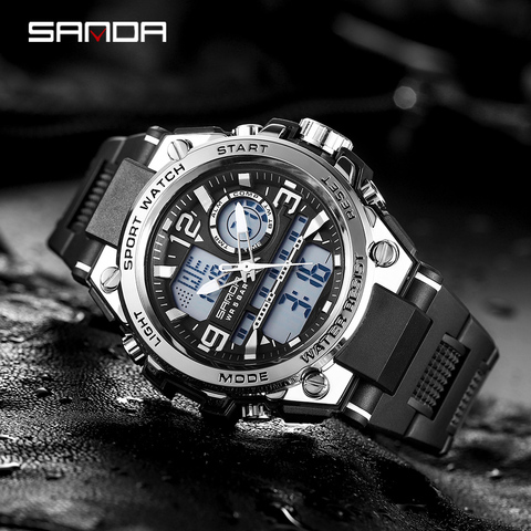 Marca SANDA nuevo reloj militar de pantalla Dual de los hombres relojes deportivos estilo G LED Digital impermeable militar relojes reloj Masculino ► Foto 1/6