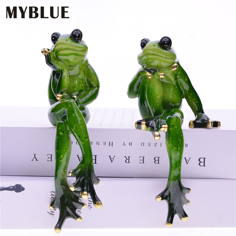 Figuras de resina de rana MYBLUE Kawaii amantes de animales artificiales estatuas de escultura nórdica accesorios de decoración para habitaciones modernas ► Foto 1/6