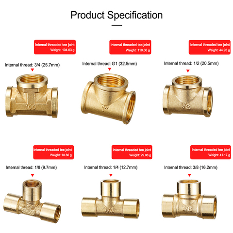 Empalmador de tubería de latón en forma de T, adaptador de acoplador de aceite de aire y agua, espiga para manguera de 3 vías, 1/8, 1/4, 3/8, 1/2 pulgadas, Conector de cobre con púas ► Foto 1/6
