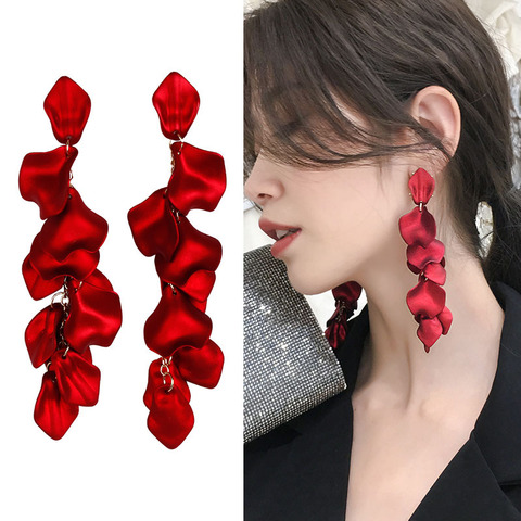 XIYANIKE-pendientes colgantes Vintage para mujer, aretes largos de borla, pétalos de rosa sexys, pendientes coreanos de mujer, joyería roja 2022 ► Foto 1/6