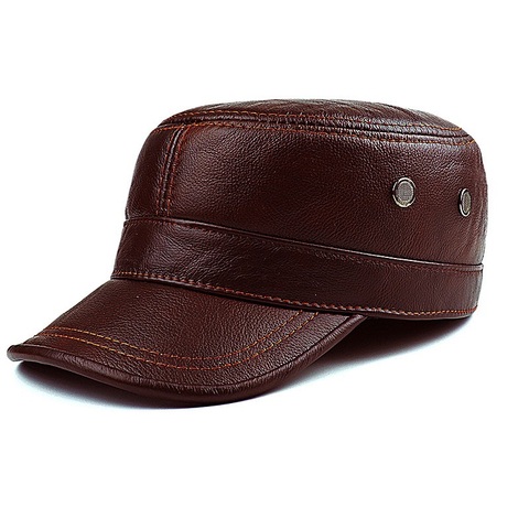 Sombrero de piel auténtica para hombre, gorra de piel de vaca, cálida, plana, informal, ajustable, para invierno, B-8386 ► Foto 1/6