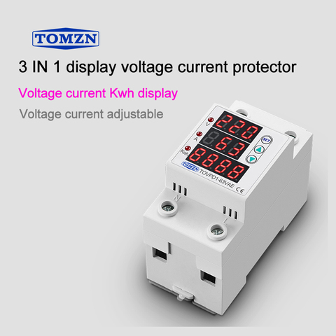 63A 230V 3IN1 pantalla Din riel ajustable sobre y bajo voltaje dispositivo protector relé con protección contra sobrecorriente ► Foto 1/6