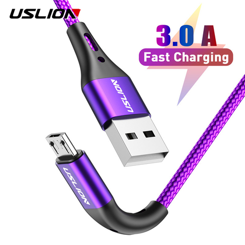 USLION-Cable Microusb de carga rápida para móvil, Cable de datos de 2m y 3m, 3A, para Xiaomi Redmi 4X, Samsung J7, Android ► Foto 1/6