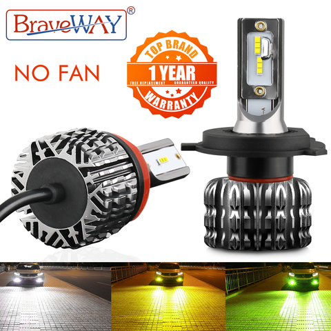 BraveWay-bombilla LED de coche sin ventilador, 12V, luces antiniebla, Kit de faros de coche, H1, H3, H4, H7, H8, H11, H27, 9005, 9006, HB3, BH4, 2 uds. ► Foto 1/6