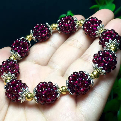 Buyee-pulsera de granate Natural para mujer, brazalete de piedra suelta de uva para mujer, abalorio de cuentas rojas de vino, pulsera para mujer, joyería ► Foto 1/6