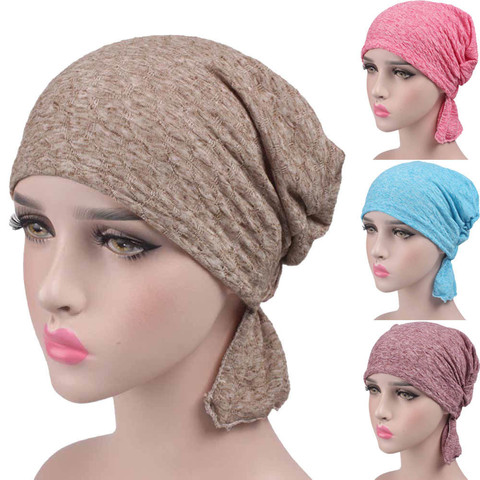 Gorros de algodón transpirables para mujer, turbante, gorro para la cabeza para pacientes de cáncer, Color sólido musulmán, novedad de 2022 ► Foto 1/6