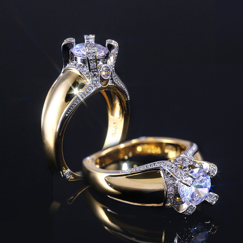 Huitan Creatice exquisito anillo clásico solitario piedra de circonio cúbico Color oro boda anillos de banda con el tamaño 6-10 venta al por mayor ► Foto 1/6