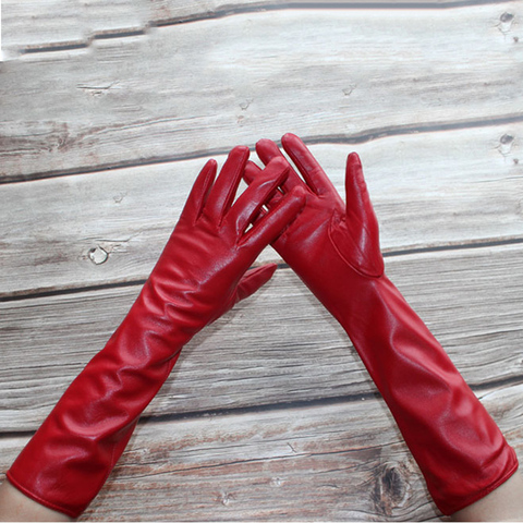 Guantes largos de cuero para mujer, manoplas de piel de oveja con forro de terciopelo, cálidos, Color Otoño e Invierno, nuevos ► Foto 1/6