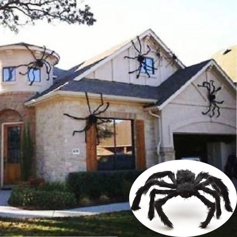 Araña negra de 30cm/50cm/75cm/90cm/125cm/150cm/200cm decoración de Halloween, Casa Encantada, decoración gigante para interiores y exteriores ► Foto 1/5