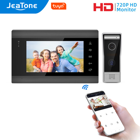 Jeatone-sistema de intercomunicación para puerta, timbre con cable, cámara, desbloqueo remoto, detección de movimiento, WiFi, Tuya, 7 pulgadas, 720P/AHD ► Foto 1/6