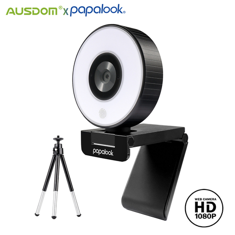 AUSDOM-cámara Web PA552 Webcam HD 1080P de enfoque fijo, USB, con micrófono con luz, trípode para PC, Twitch, Skype, OBS Steam ► Foto 1/6