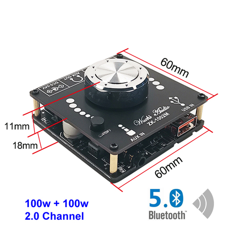 AMPLIFICADOR DE POTENCIA de Audio Digital inalámbrico, 100W + 100W, Bluetooth 5,0, Clase D, 20W ~ 200W, HiFi estéreo, 2,0 canales, música, tarjeta de sonido USB ► Foto 1/6