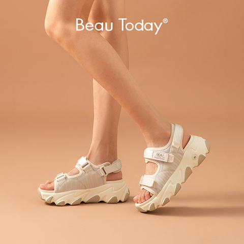 BeauToday-Sandalias gruesas de malla con gancho y lazo para mujer, zapatos de plataforma informales hechos a mano para verano y exteriores, 38143 ► Foto 1/1