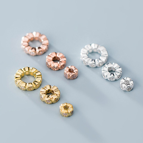 925 de plata esterlina Flor de circonita AAA perlas de espaciador de 4mm 6mm 8mm Color dorado, plateado suelto cuentas de plata DIY bien, resultados de la joyería ► Foto 1/5