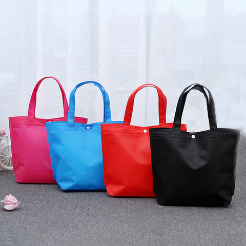 Bolsos para compras reutilizables con botón plegable para mujer, bolsa de mano informal de viaje, bolso de almacenamiento personalizado, color azul ► Foto 1/6