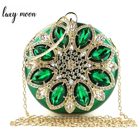 Bolso de mano verde para mujer, embrague redondo, de noche, de cristal, de boda, exquisito bolso de hombro con cadena ZD1244 ► Foto 1/6