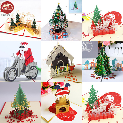 Tarjeta de felicitación 3D Pop UP Feliz Navidad árbol de Papá Noel decoración de Navidad mejor deseo regalo de invierno corte láser Año Nuevo Reno ► Foto 1/6