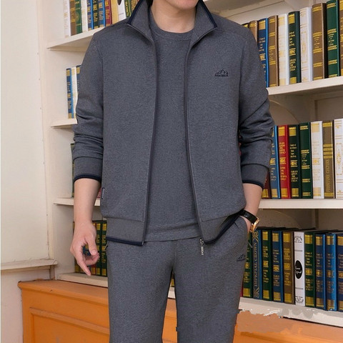 Conjunto de dos piezas de ropa deportiva para hombre, chándal informal con soporte y cremallera, sudadera gris, pantalón de chándal, chándal para hombre 2022 ► Foto 1/6