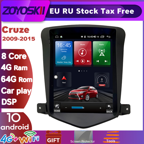 ZOYOSKII-Reproductor multimedia vertical para Chevrolet Cruze J300, con pantalla IPS tipo Tesla de 10,4