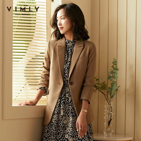 Vimly elegante mujer Blazers moda muescas un solo botón sólido Oficina señora Abrigos Mujer Casual chaquetas F1708 ► Foto 1/5