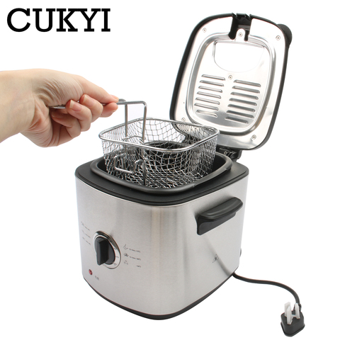 CUKYI-mini freidora eléctrica de 1,2 L, freidora de patatas fritas con temperatura ajustable, revestimiento de acero inoxidable extraíble, sartén de cocina ► Foto 1/6