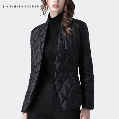 Chaqueta de plumón negro para mujer, plumón de pato corto ajustado, cálido, grueso, ligero, informal, coreano, para invierno ► Foto 1/6