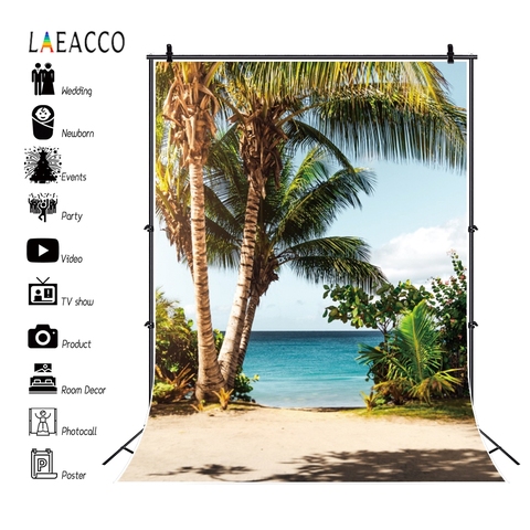Laeacco-fondos fotográficos de playa de mar, palmeras, árboles, foto de retrato de verano, sesión fotográfica de fiesta ► Foto 1/6