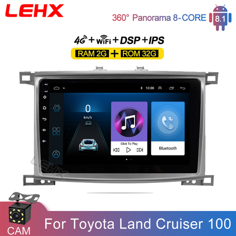 LEHX auto Radio Multimedia reproductor de vídeo de 10 pulgadas Android 8,1 2din dvd para Toyota Land Cruiser LC 100, 2002, 2007 ► Foto 1/6