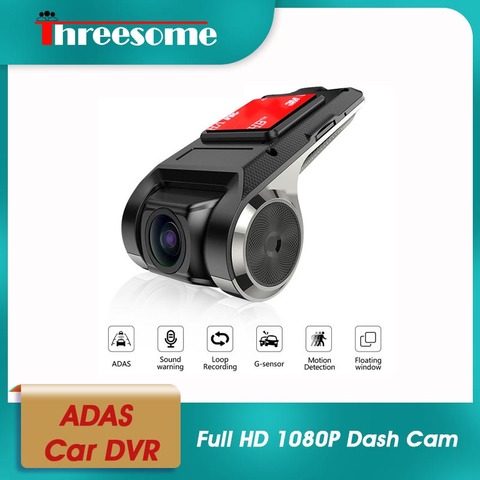 Threesale-Cámara de salpicadero DVR para coche, reproductor de DVD con Android, unidad principal de navegación, Audio de coche, alarma de voz, ADAS, USB, Full HD, 1080P ► Foto 1/6