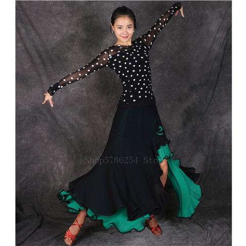 Falda de Flamenco española para mujer y niña, ropa de danza del vientre, vestido moderno con volante de retales Gypsy, disfraz de ala grande para actuaciones en la calle ► Foto 1/6