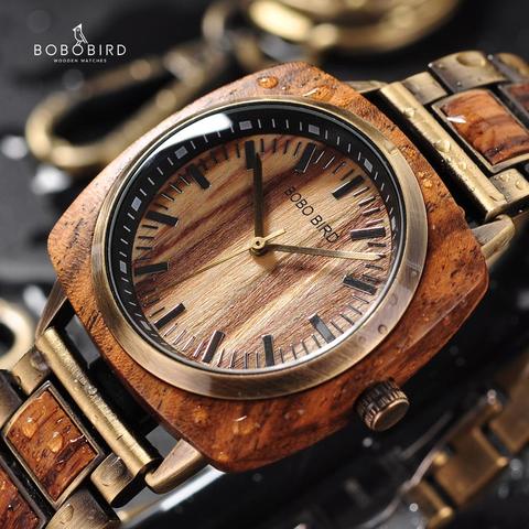 BOBO BIRD-reloj analógico de madera para hombre, accesorio de pulsera de cuarzo resistente al agua con calendario, complemento masculino de marca de lujo con diseño moderno, perfecto para regalo de Navidad ► Foto 1/6