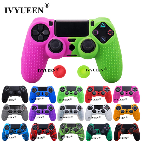 IVYUEEN tachonado cubierta de goma de silicona caso de la piel para Sony PlayStation 4 PS4 Pro Slim Gamepad cubierta con 2 gorras puños ► Foto 1/6